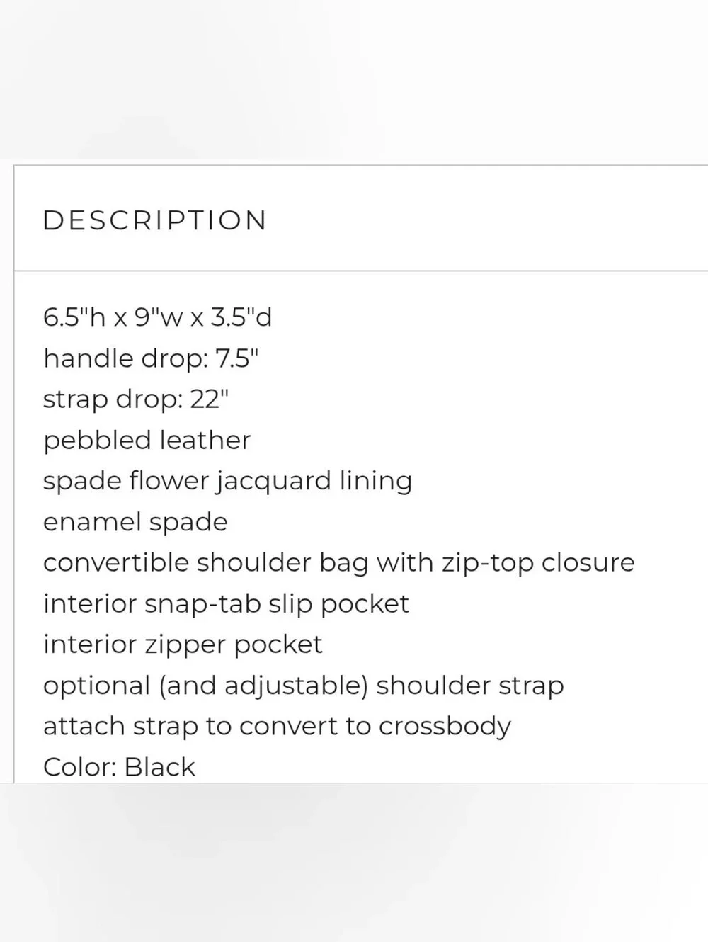 Kate Spade Black Polly Convertible Shoulder/Crossbody Purse